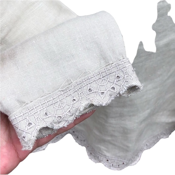 Uniform Medium 100% Linen Shirt Beige Button Up Eyelet Cream Light Top Jacket - Picture 5 of 7